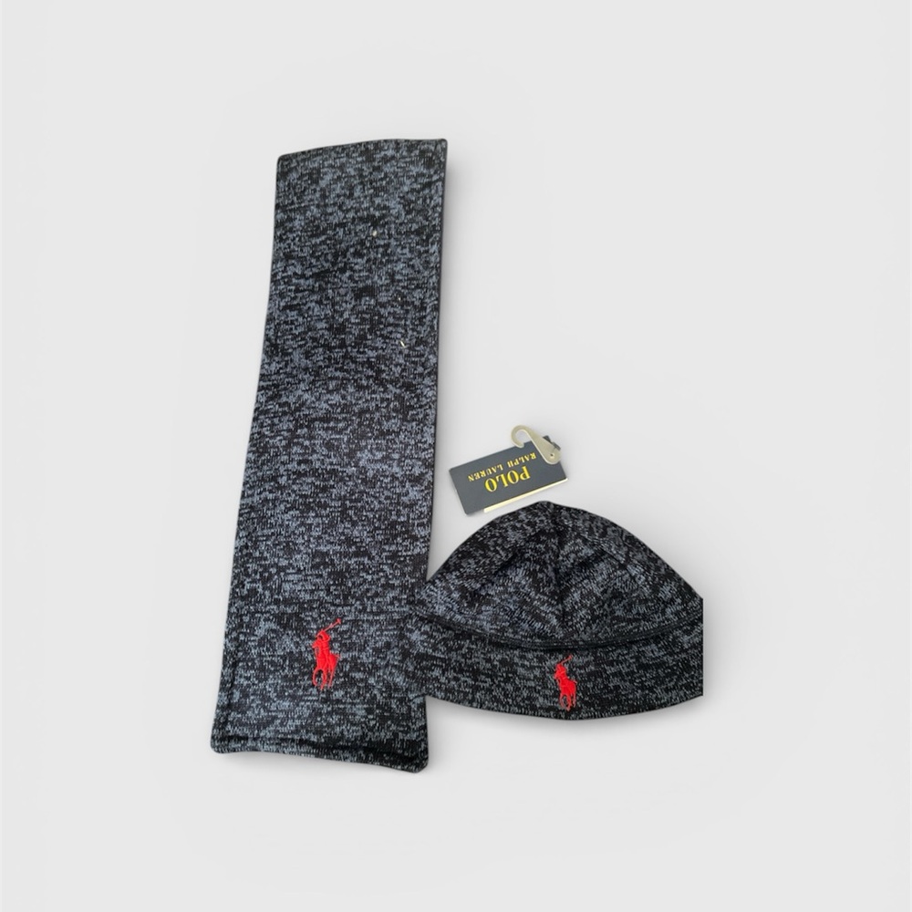 Youth Polo by Ralph Lauren Charcoal Knit Beanie and Scarf Set - Picture 1 of 4